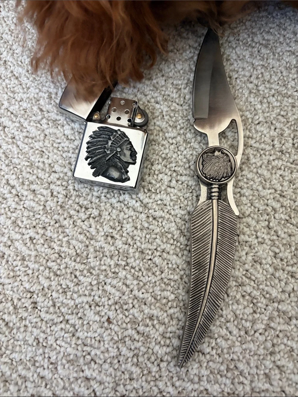 Silver Tone Feather Letter Opener/Knife & Lighter Gift Set